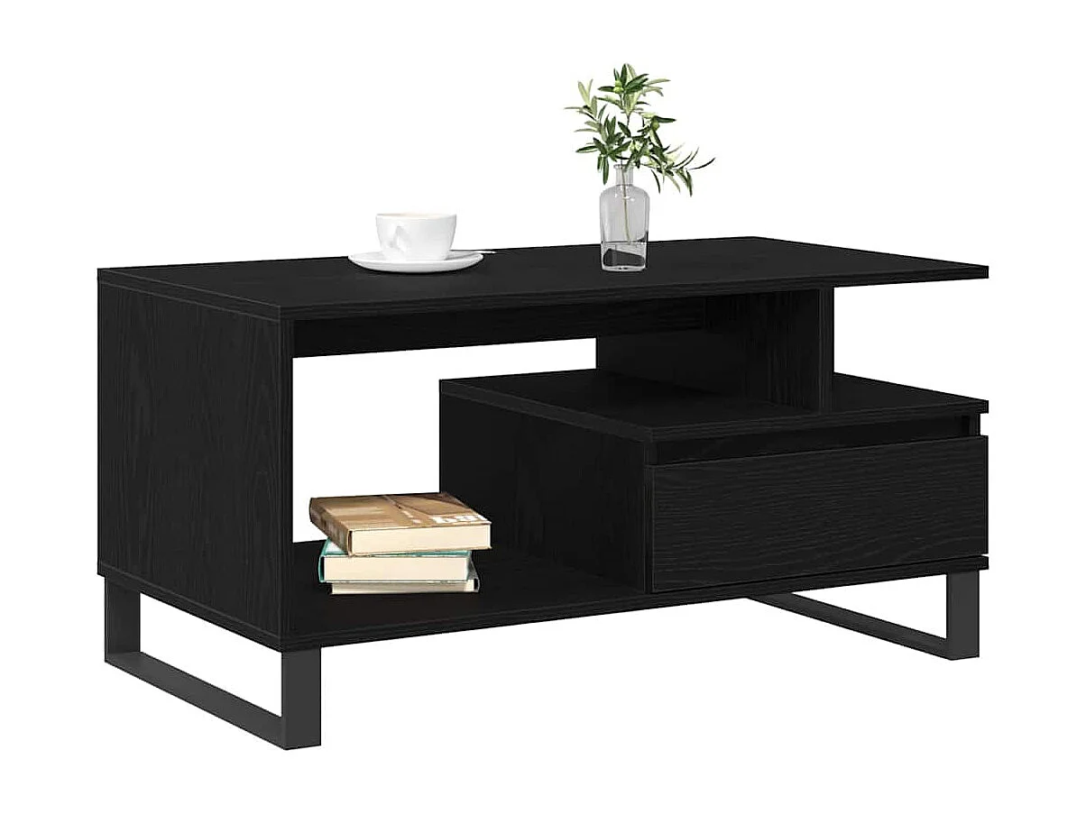 Tavolino da Salotto-Tavolino da Caffè Laterale con cassetto Rovere Nero 90x49x45 cm SHL58061