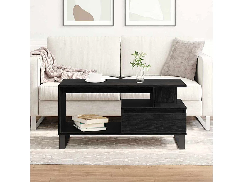 Tavolino da Salotto-Tavolino da Caffè Laterale con cassetto Rovere Nero 90x49x45 cm SHL58061