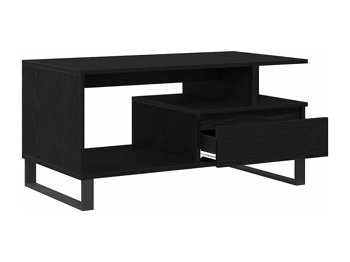 Tavolino da Salotto-Tavolino da Caffè Laterale con cassetto Rovere Nero 90x49x45 cm SHL58061
