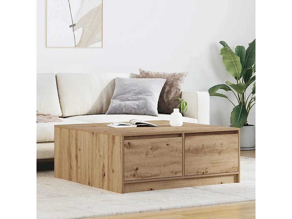 Mesa de centro | Mesa de apoio com gavetas 100x100x40 cm carvalho artesanal