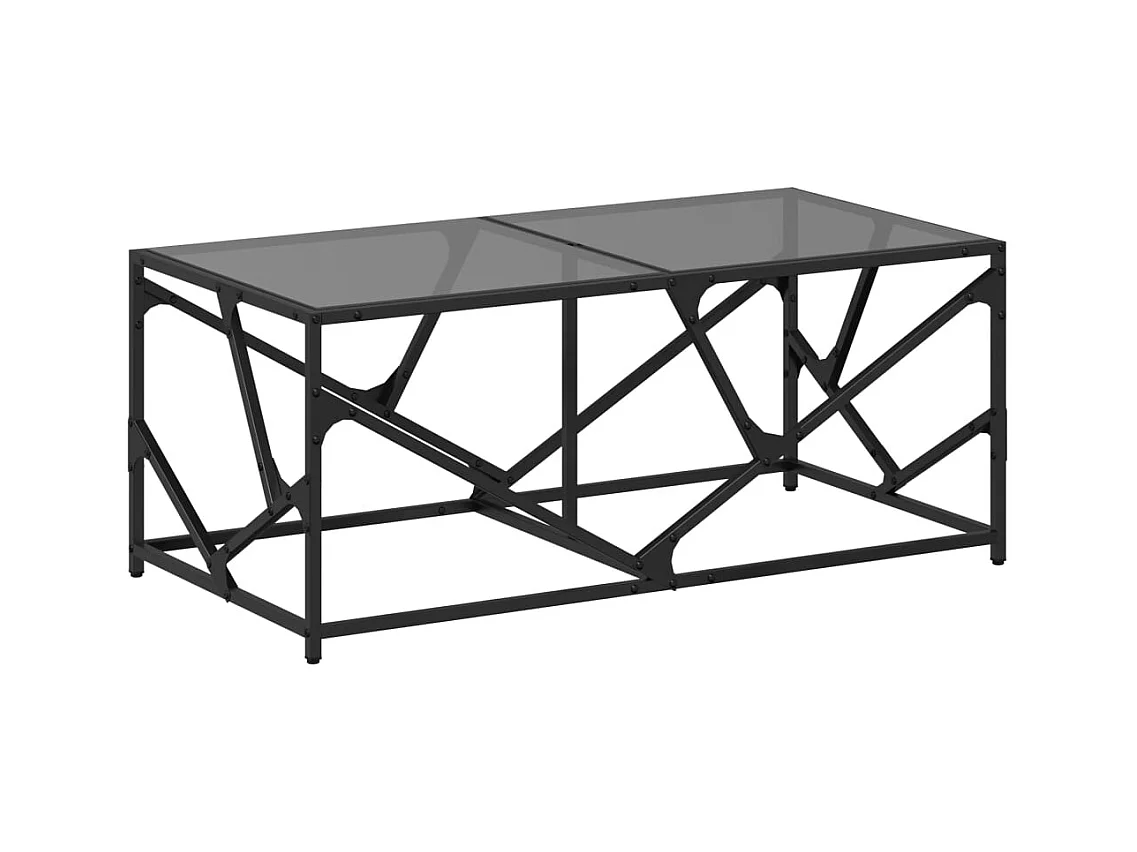 Table basse salon-Table d'appoint-dessus en verre noir 98,5x50x41 cm acier SHL60432