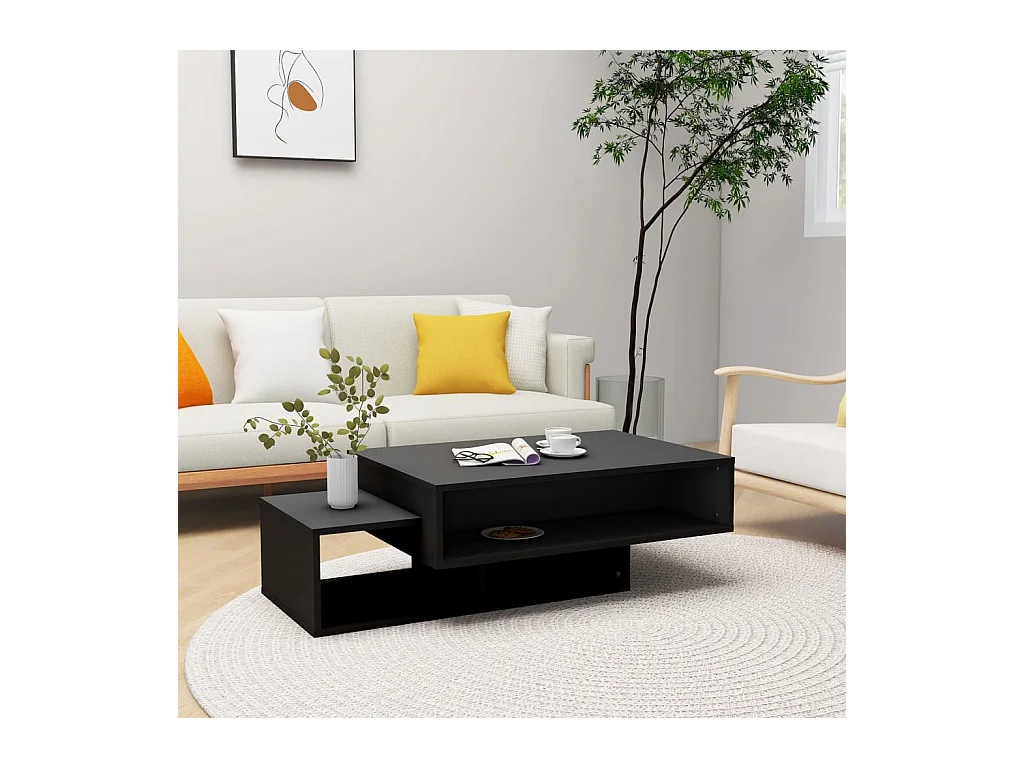 Mesa de centro | Mesa auxiliar de madera ingeniería y metal negro 90x57x35 cm SHL4938