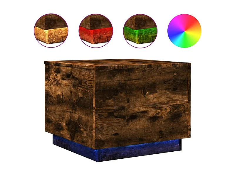 Table basse salon-Table d'appoint avec lumières LED chêne fumé 50x50x40 cm SHL9681