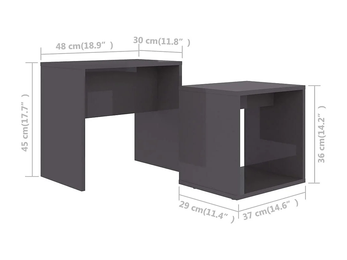 Couchtisch-Set Hochglanz-Grau 48x30x45 cm Holzwerkstoff SHL17076