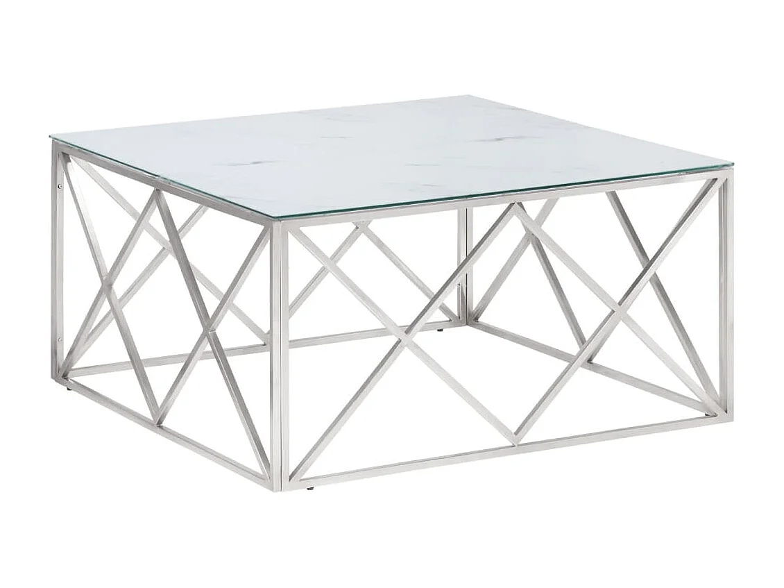 Table basse salon-Table d'appoint argenté acier inoxydable et verre trempé SHL41810