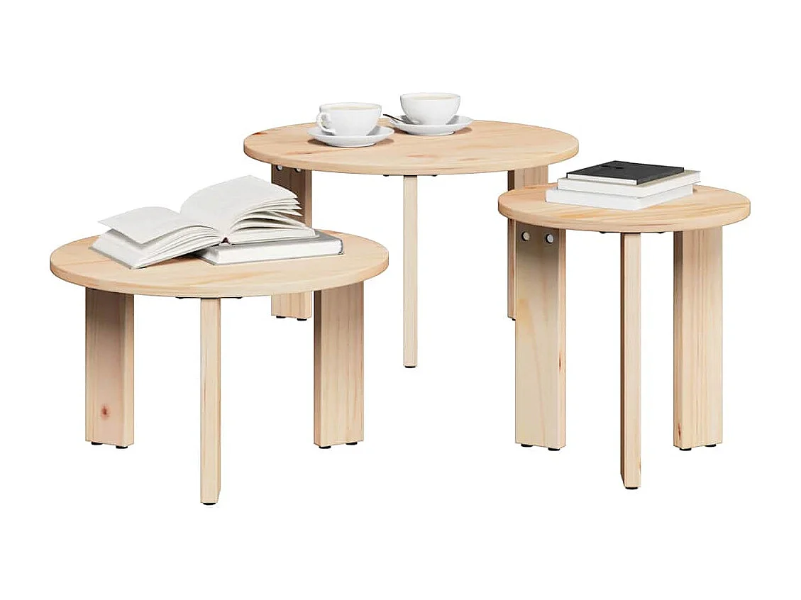Salontafel Set van 3 | Woonkamertafel | Bijzettafel Naturel 47.5 x 47.5 x 27 cm Massief grenenhout