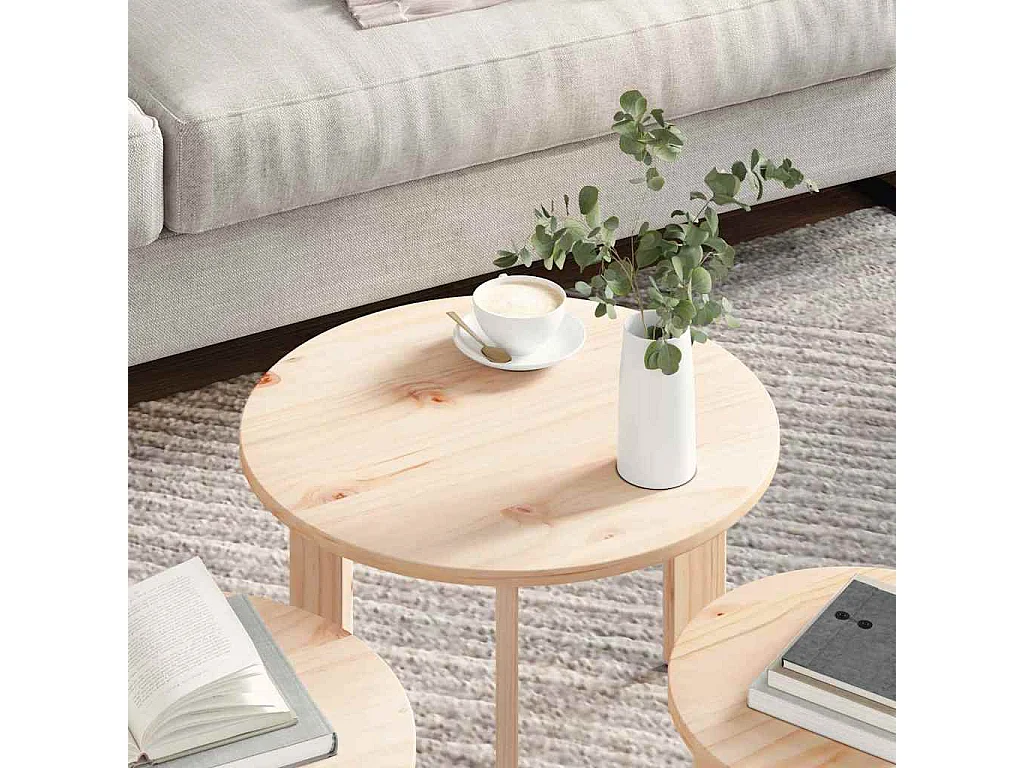 Salontafel Set van 3 | Woonkamertafel | Bijzettafel Naturel 47.5 x 47.5 x 27 cm Massief grenenhout