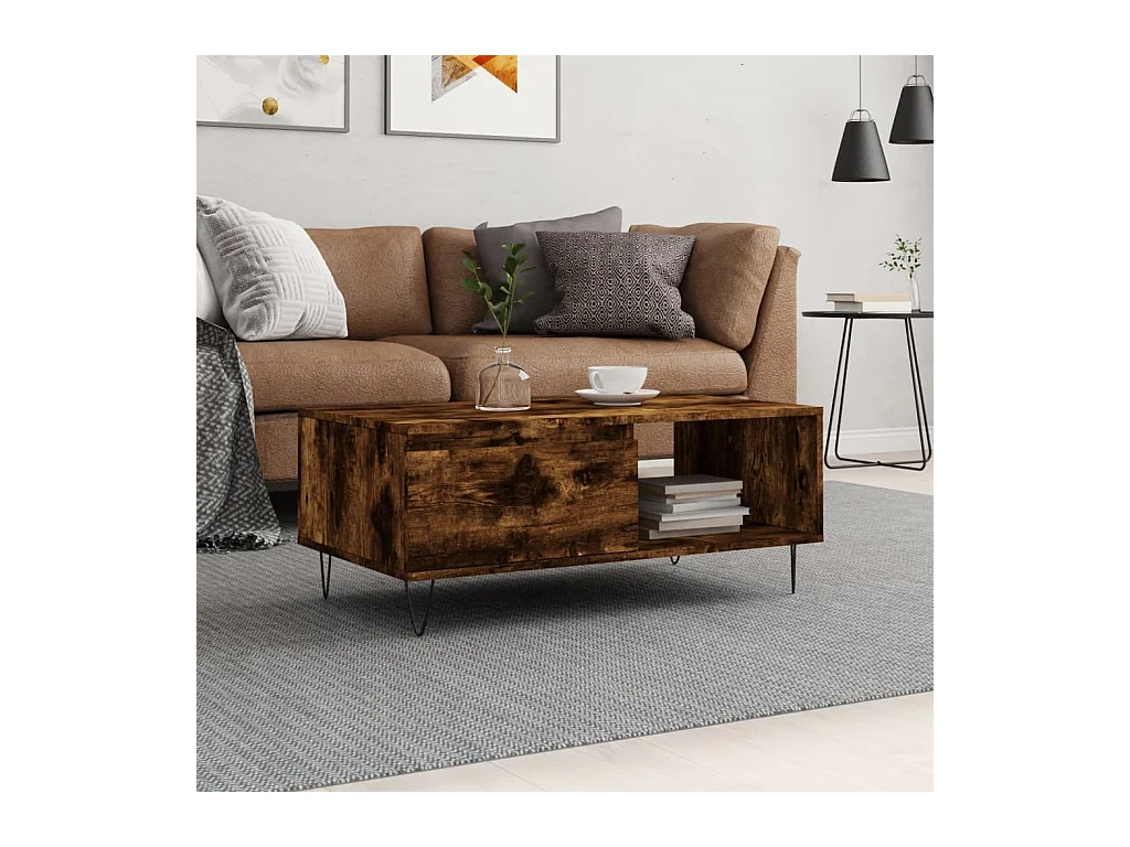Table basse salon-Table d'appoint Chêne fumé 90x50x36,5 cm Bois d'ingénierie SHL55499