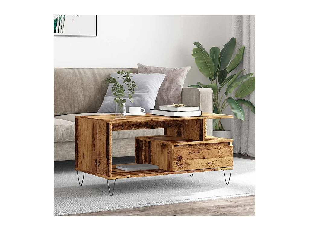 Mesa de centro-Mesa auxiliar-Mesita de centro de madera contrachapada color roble 50x50x35 cm SHL2103