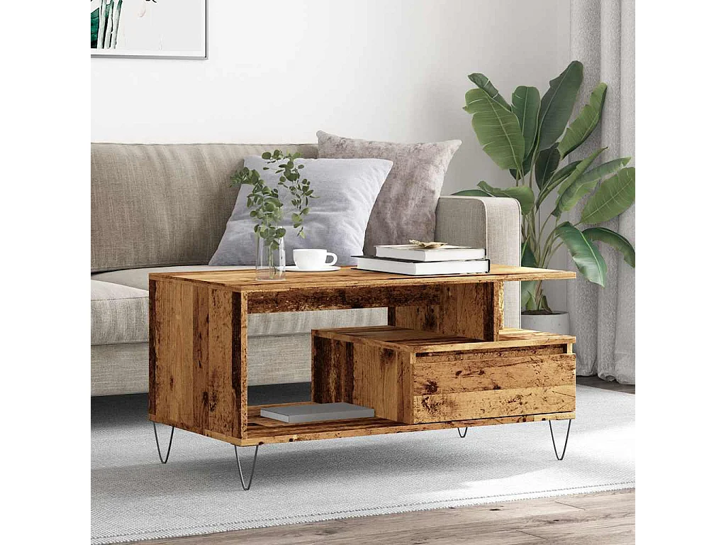 Couchtisch-Wohnzimmertisch-Beistelltische Altholz-Optik 90x49x45 cm Holzwerkstoff SHL46953