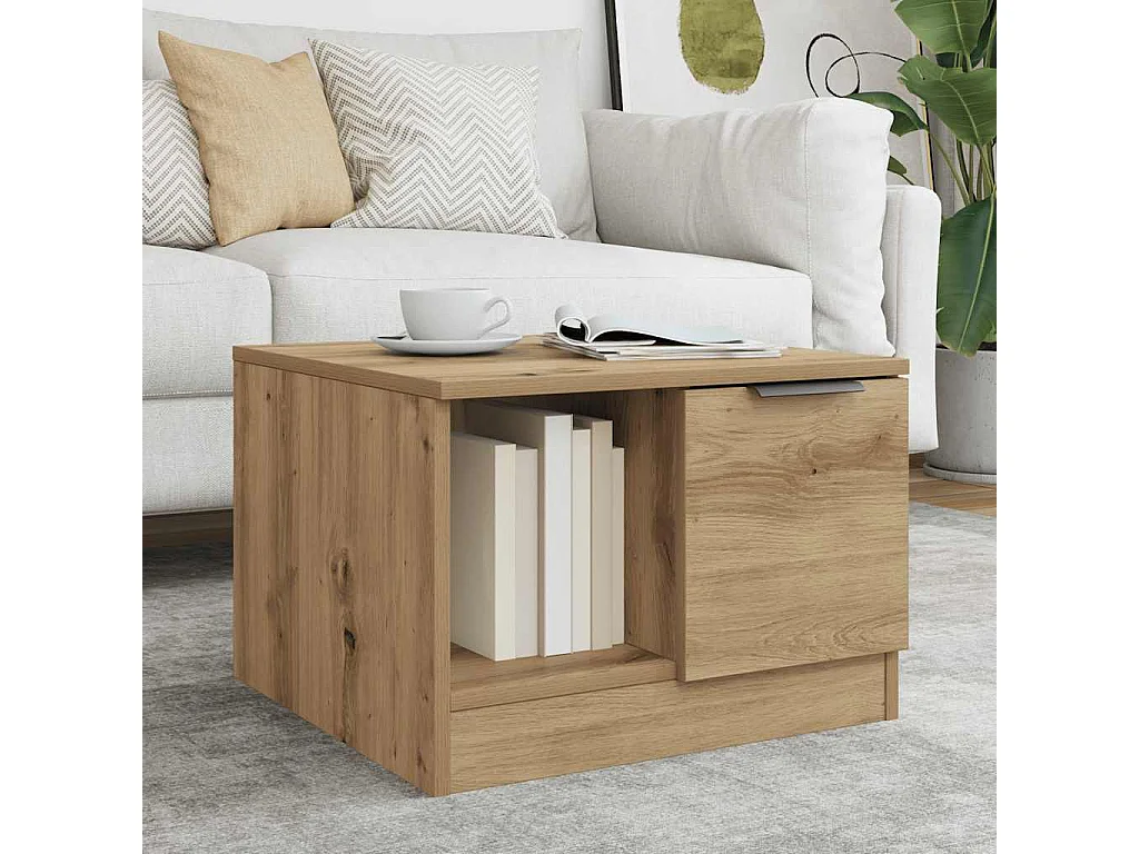 Mesa de centro-Mesa auxiliar SENJA aspecto ratán madera blanco 100x55x33 cm SHL4505