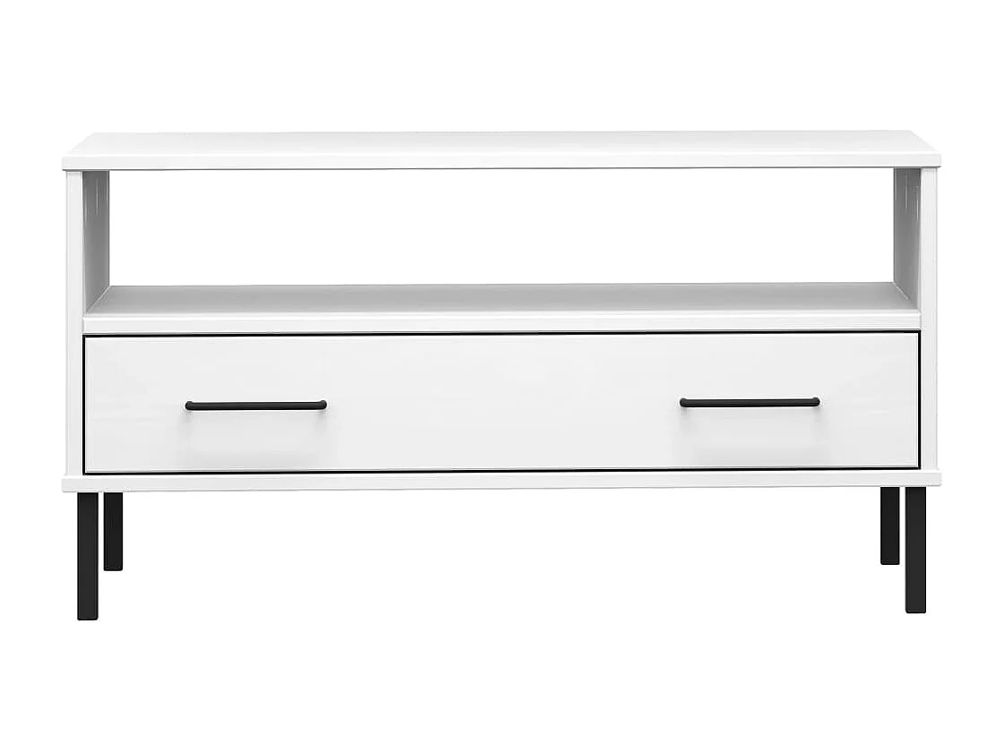 Couchtisch-Sofatisch-Beistelltische OSLO mit Metallbeinen Weiß 85x50x45 cm Massivholz SHL82473