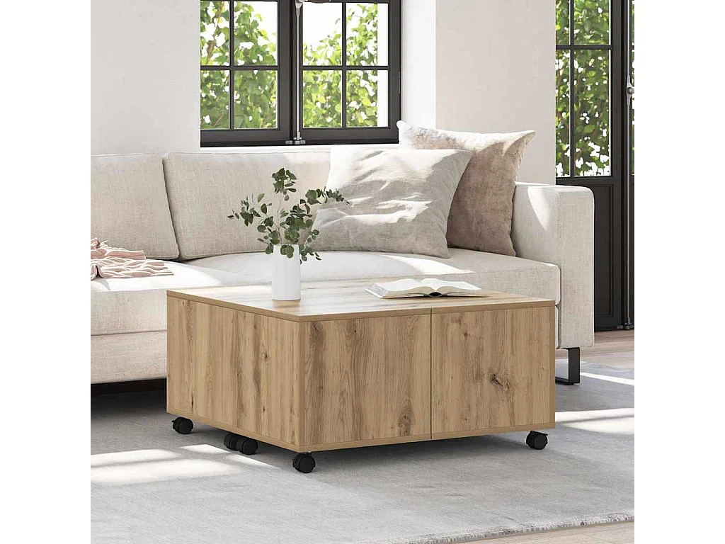 Mesa de centro | Mesa de café | Mesa auxiliar Roble artisan 75x75x38 cm Madera contrachapada SHL4862