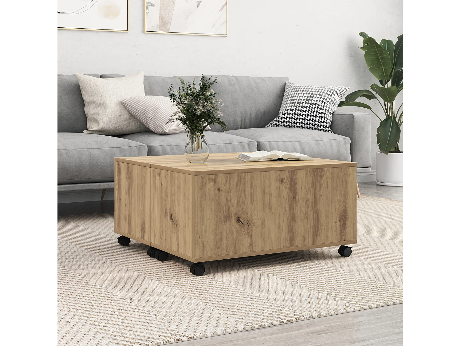 Salontafel | Woonkamertafel | Koffietafel artisanaal eikenkleurig 75 x 75 x 38 cm Bewerkt hout