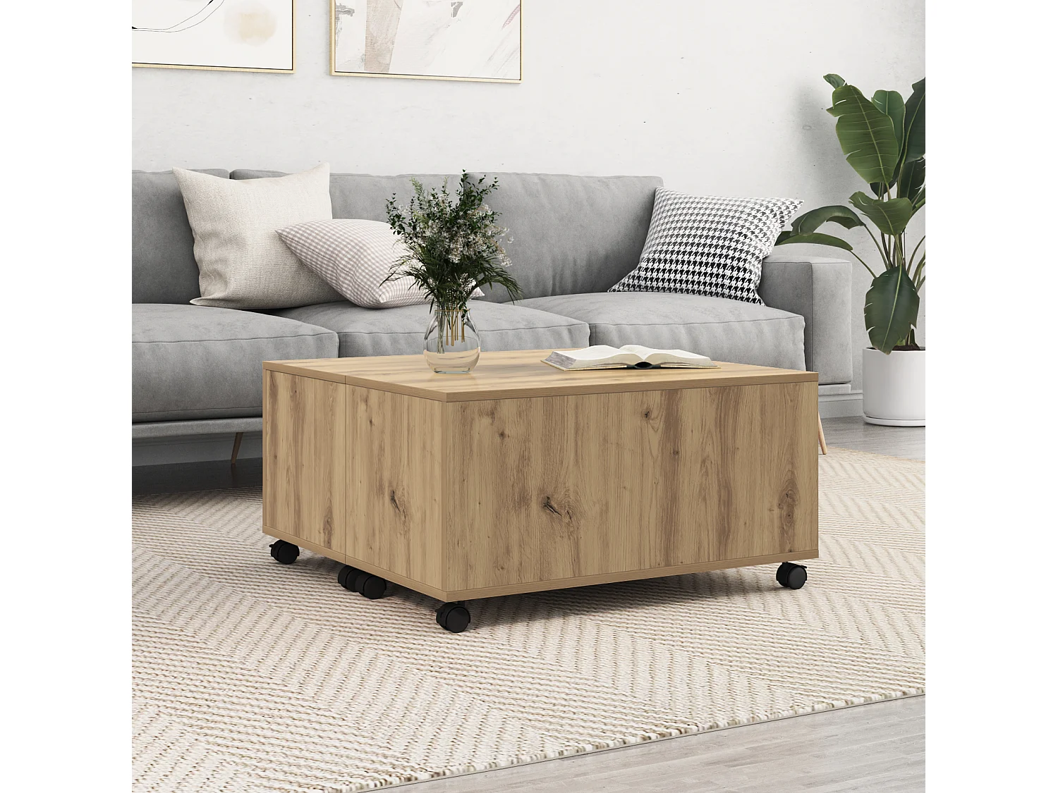 Mesa de centro | Mesa de café | Mesa auxiliar Roble artisan 75x75x38 cm Madera contrachapada SHL4862