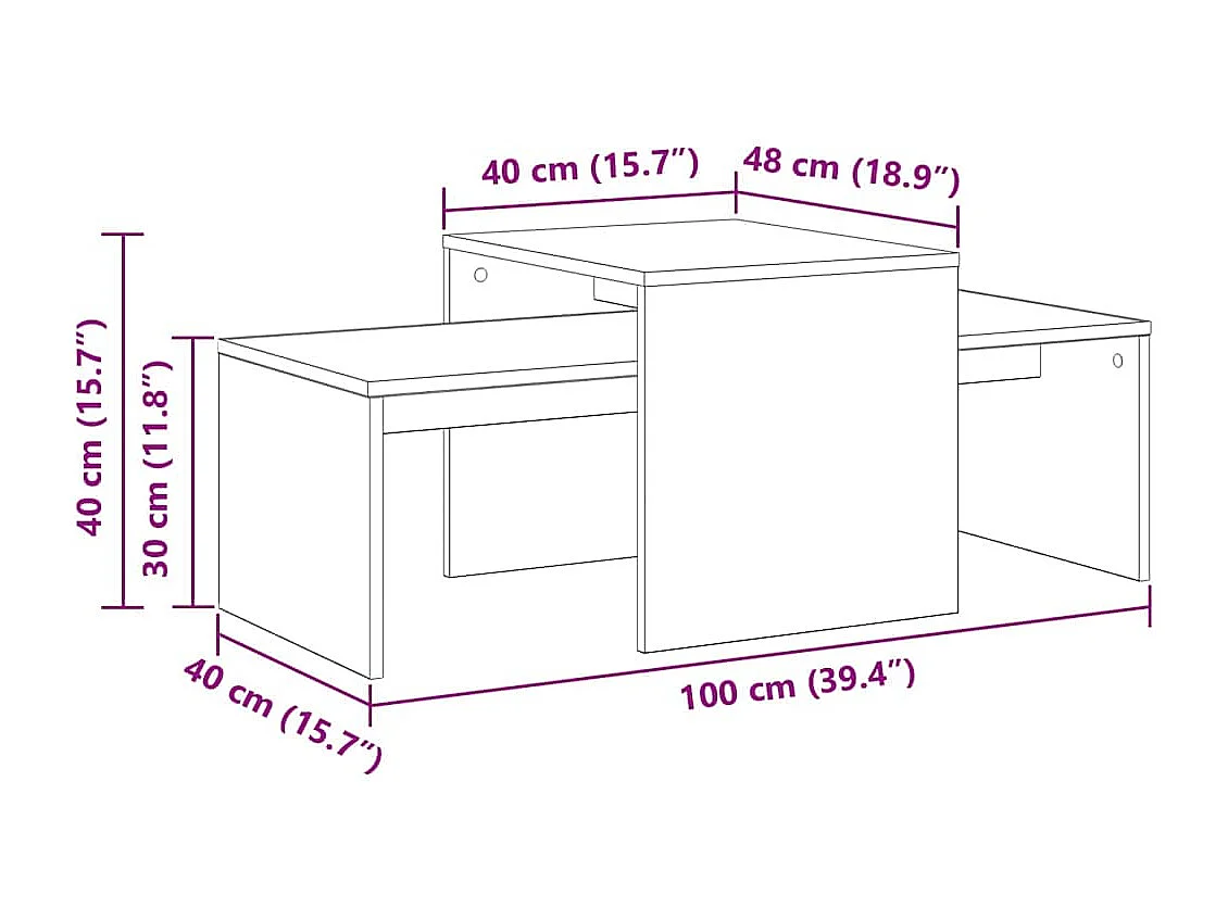 Mesa de centro-Mesa auxiliar-Mesita de centro madera contrachapada blanco brillante 68x50x38cm SHL4745