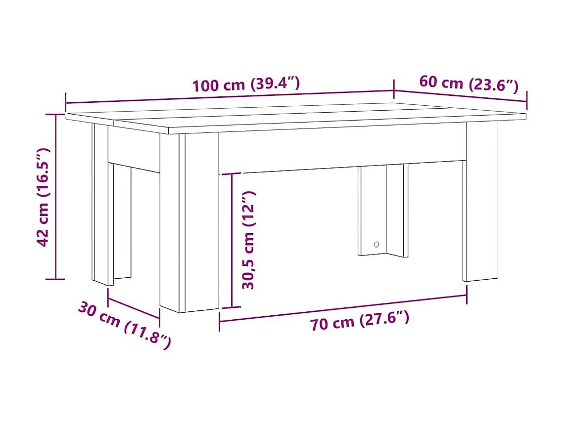 Couchtisch-Wohnzimmertisch-Beistelltische Schwarz Eichen-Optik 100x60x42 cm Holzwerkstoff SHL7642
