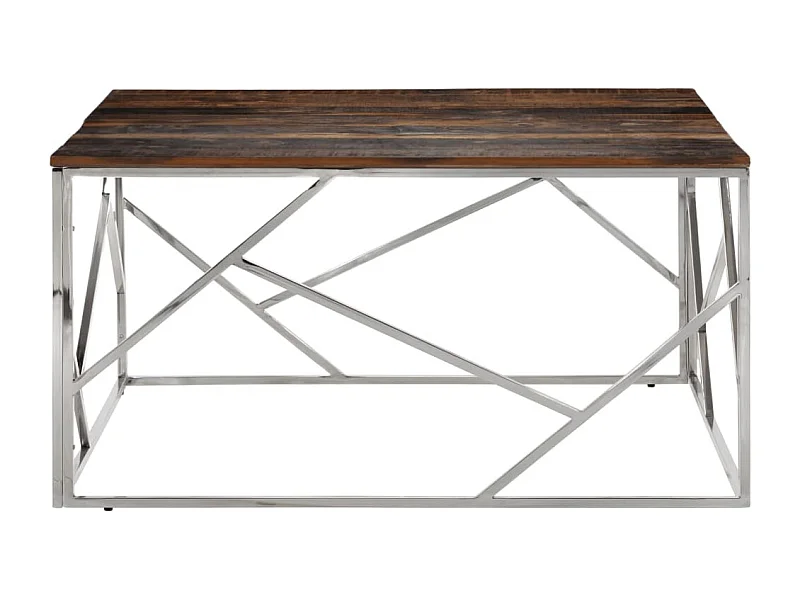 Table basse salon-Table d'appoint argenté acier inoxydable et bois de mélèze massif SHL40012