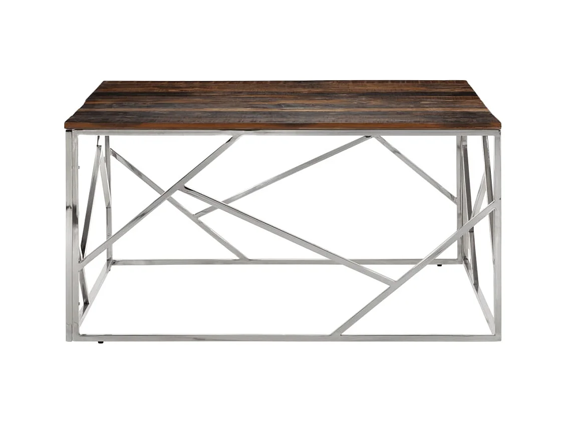 Table basse salon-Table d'appoint argenté acier inoxydable et bois de mélèze massif SHL40012