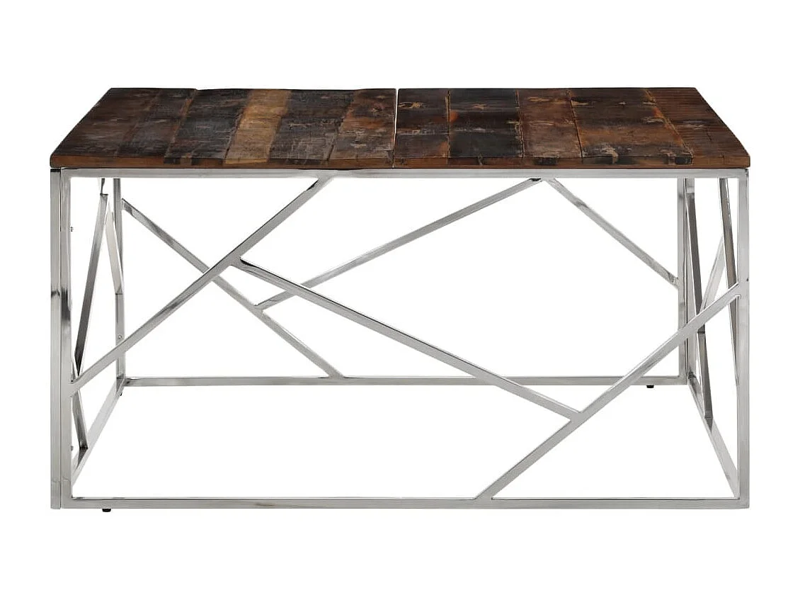 Table basse salon-Table d'appoint argenté acier inoxydable et bois de mélèze massif SHL40012