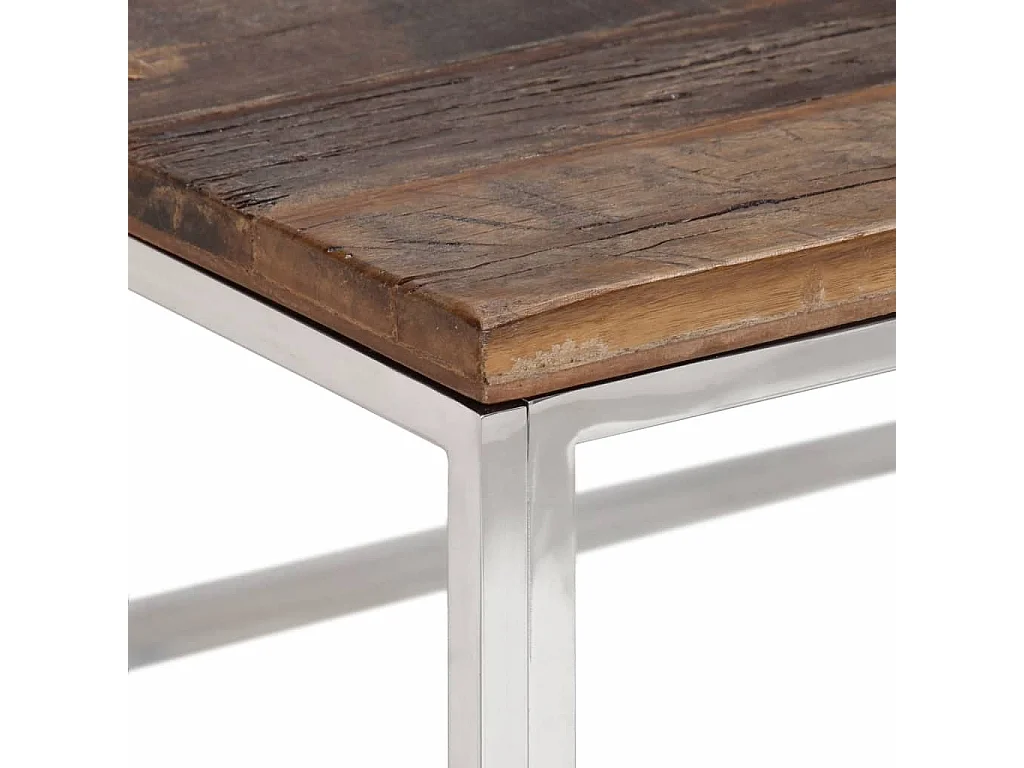 Table basse salon-Table d'appoint argenté acier inoxydable et bois de mélèze massif SHL40012