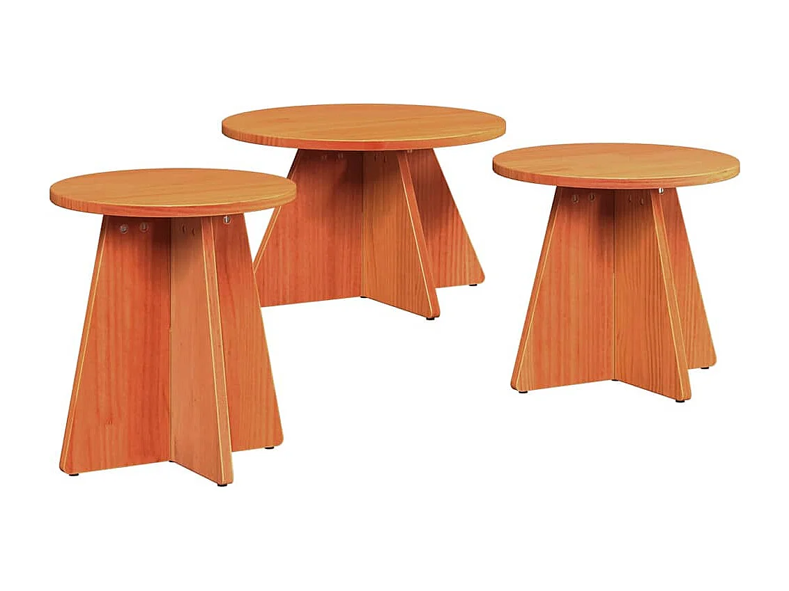 Salontafel Set van 3 | Woonkamertafel | Bijzettafel Wasbruin 49 x 49 x 30 cm Massief grenenhout