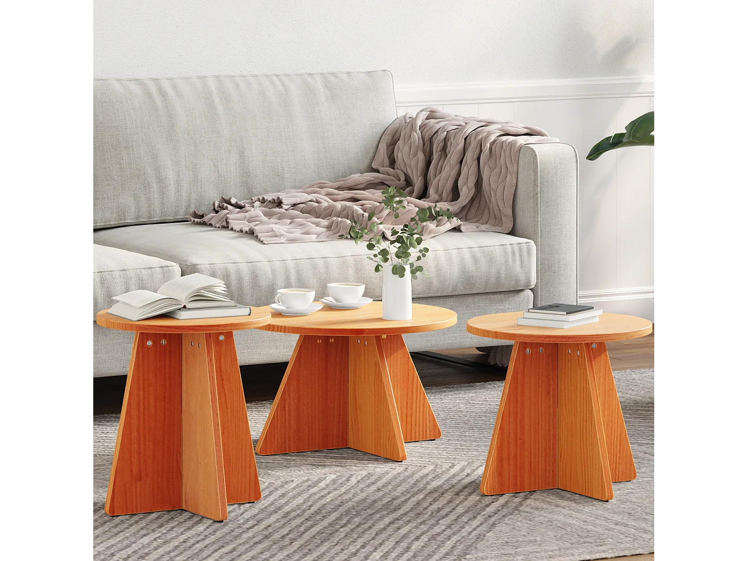 Salontafel Set van 3 | Woonkamertafel | Bijzettafel Wasbruin 49 x 49 x 30 cm Massief grenenhout