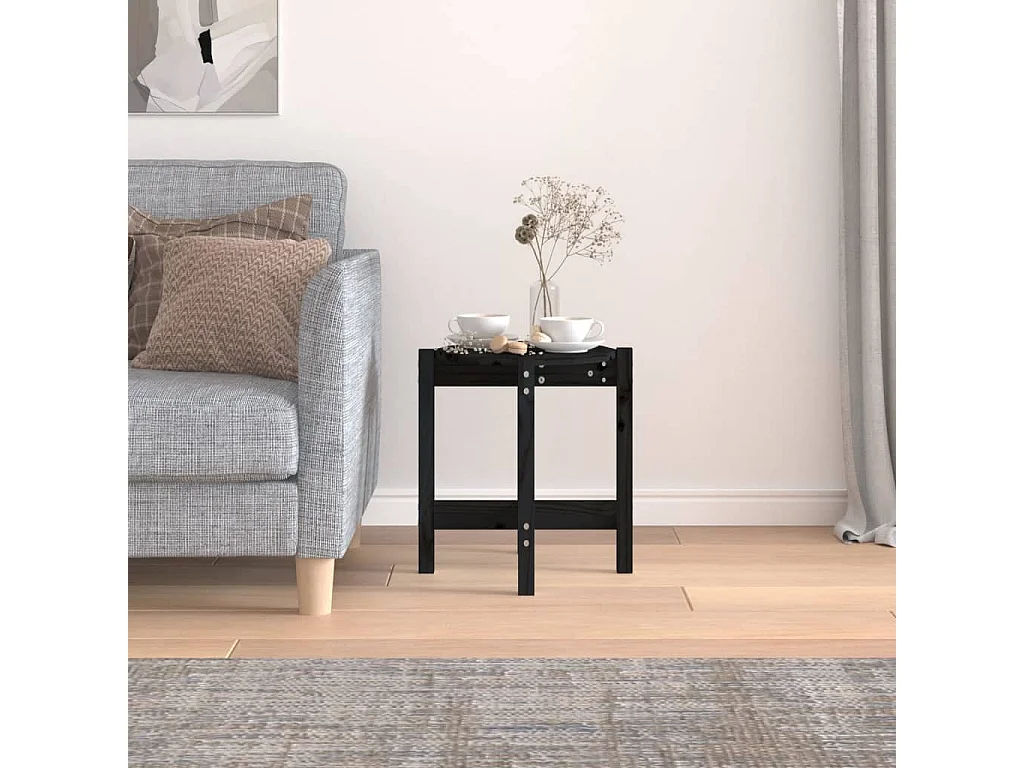 Couchtisch-Wohnzimmertisch-Beistelltische Schwarz Ø 42,5x45 cm Massivholz Kiefer SHL99264