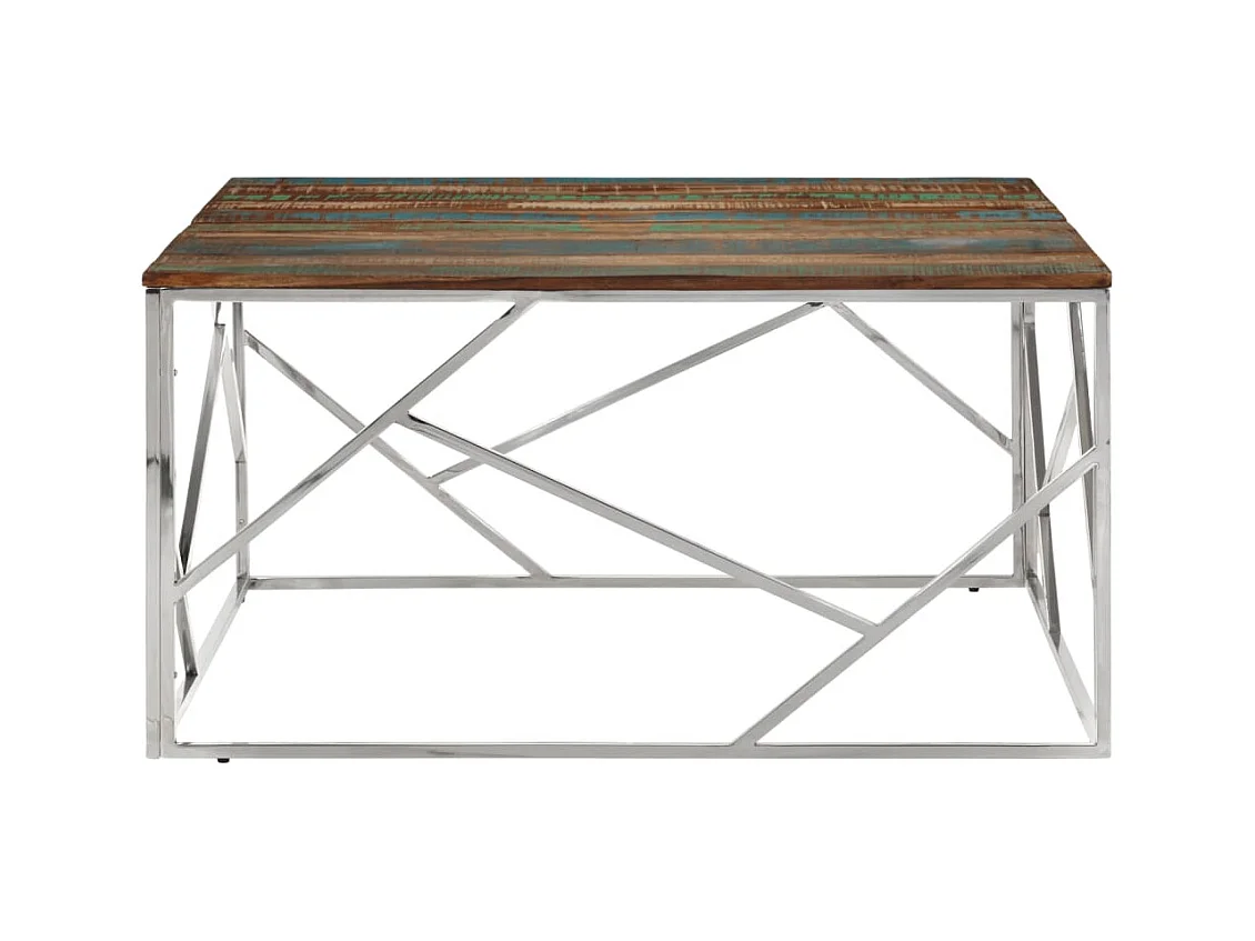 Table basse salon-Table d'appoint argenté acier inoxydable/bois massif récupération SHL35056
