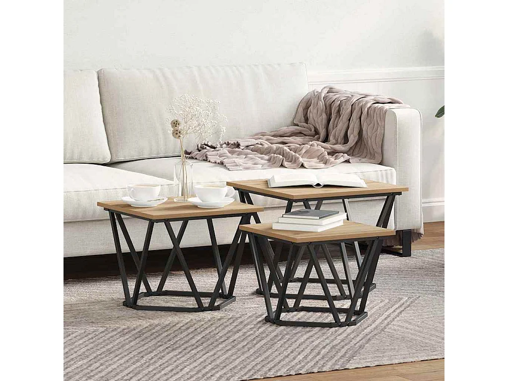 Mesa de centro | Mesas apilables | Mesa auxiliar 2 unidades madera rugosa de mango SHL325758