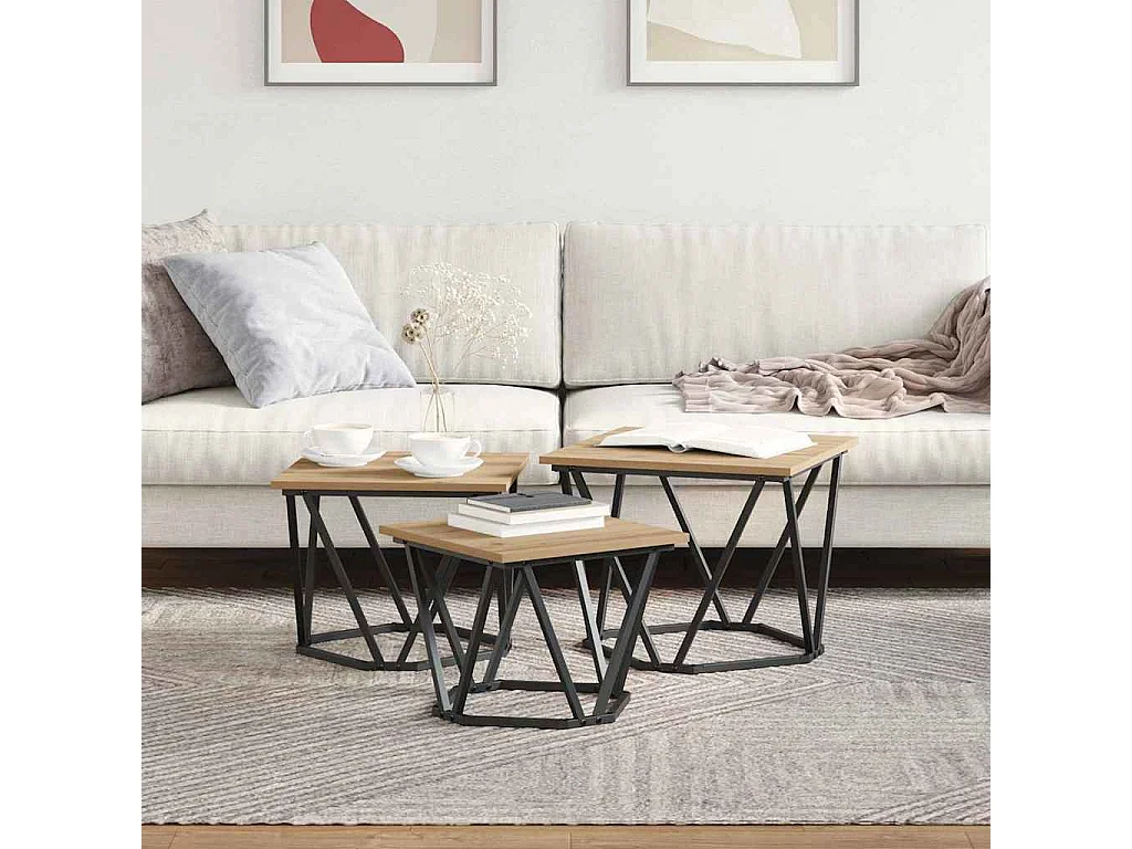 Tavolino da Salotto-Tavolino da Caffè Laterale 3 pcs Rovere artigianale SHL80959