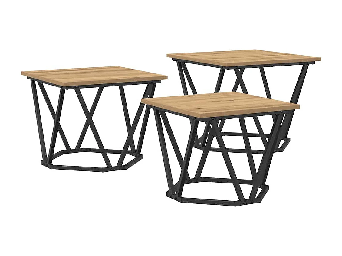Mesa de centro 3 pcs carvalho artisiano 50x50x40 cm