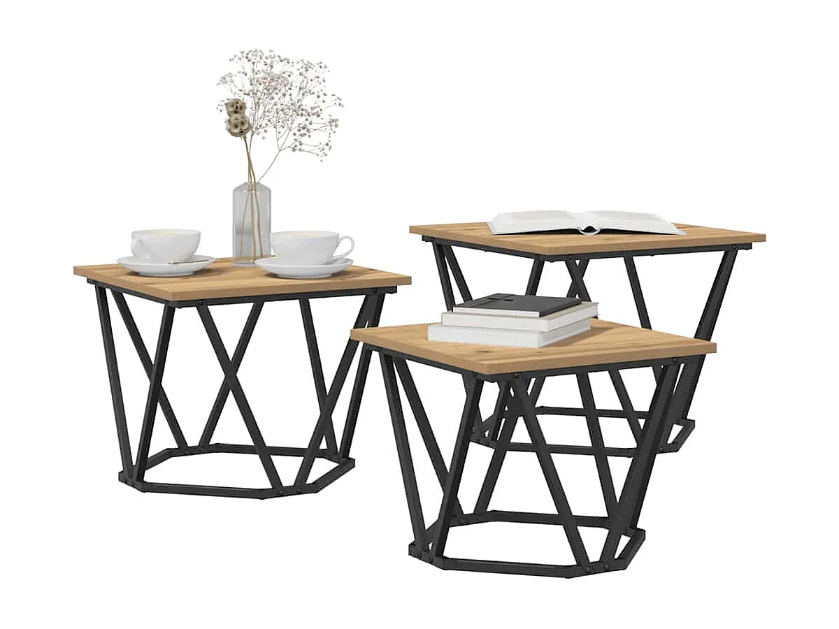 Mesa de centro 3 pcs carvalho artisiano 50x50x40 cm