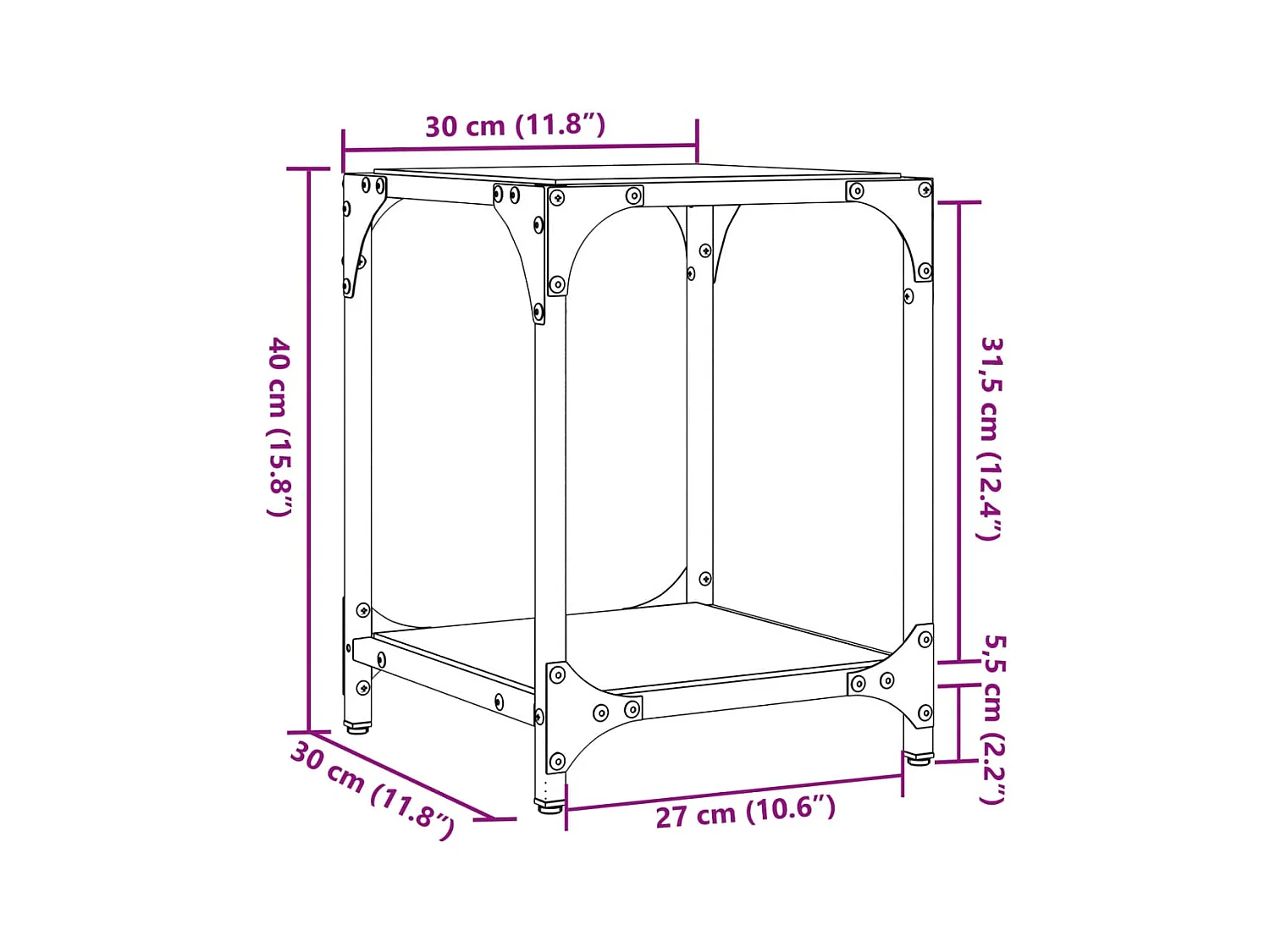 Table basse salon-Table d'appoint-dessus en verre transparent 30x30x40 cm acier SHL53729