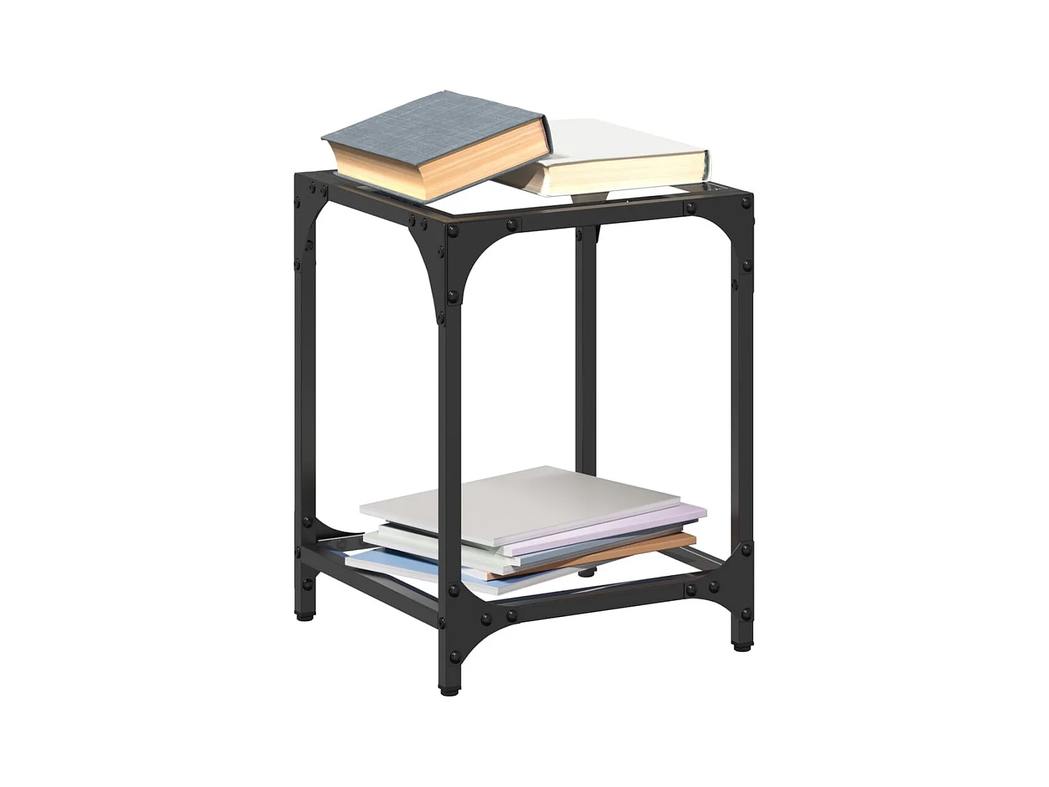 Mesa de centro-Mesa auxiliar de teca y vidrio 50x40 cm SHL2124