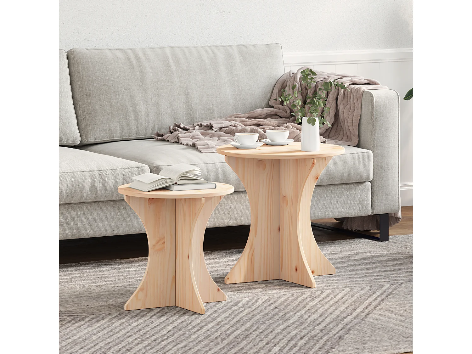 Tables basses salon-Tables d'appoint 2 pcs Naturel 46x46x47 cm Bois de pin massif SHL45883