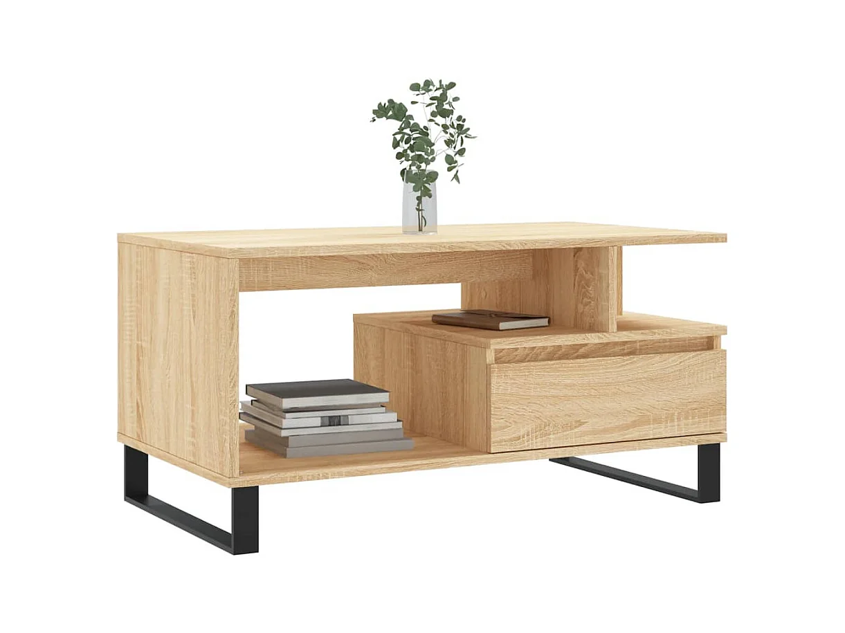 Mesa de centro | Mesa auxiliar y LED madera ingeniería gris hormigón 90x50x30cm SHL2843