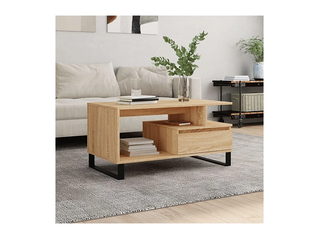 Mesa de centro | Mesa auxiliar y LED madera ingeniería gris hormigón 90x50x30cm SHL2843