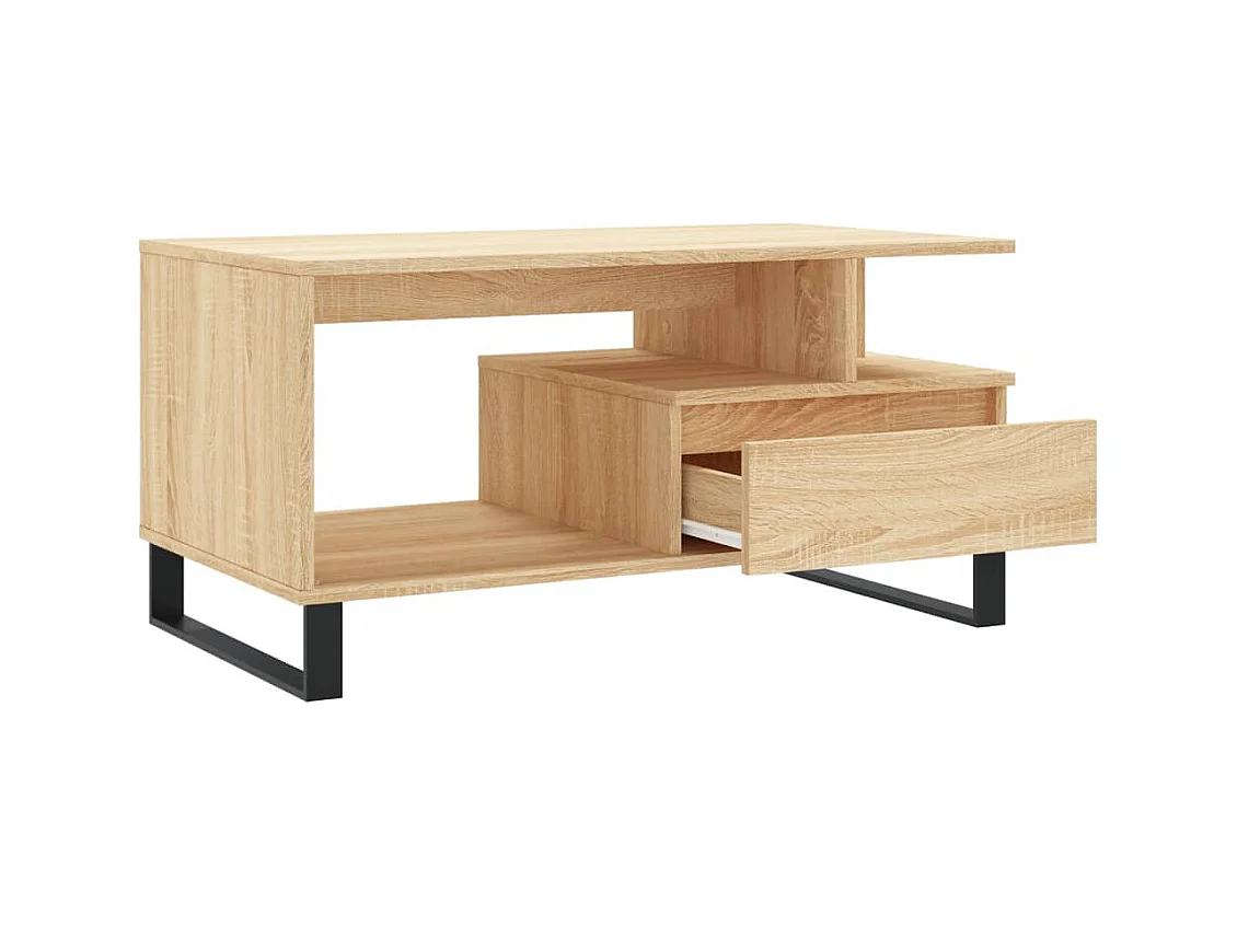 Mesa de centro | Mesa auxiliar y LED madera ingeniería gris hormigón 90x50x30cm SHL2843