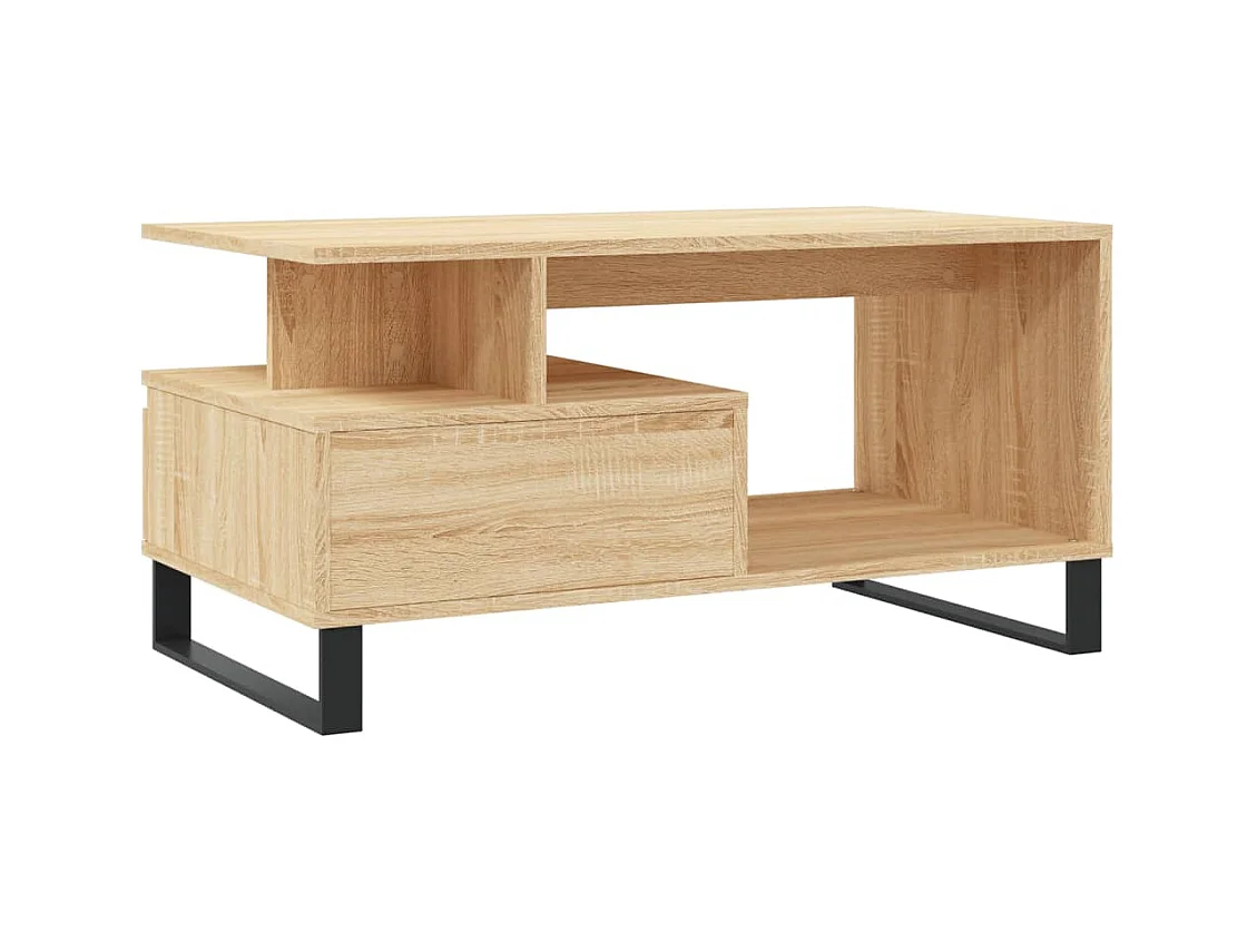 Mesa de centro | Mesa auxiliar y LED madera ingeniería gris hormigón 90x50x30cm SHL2843