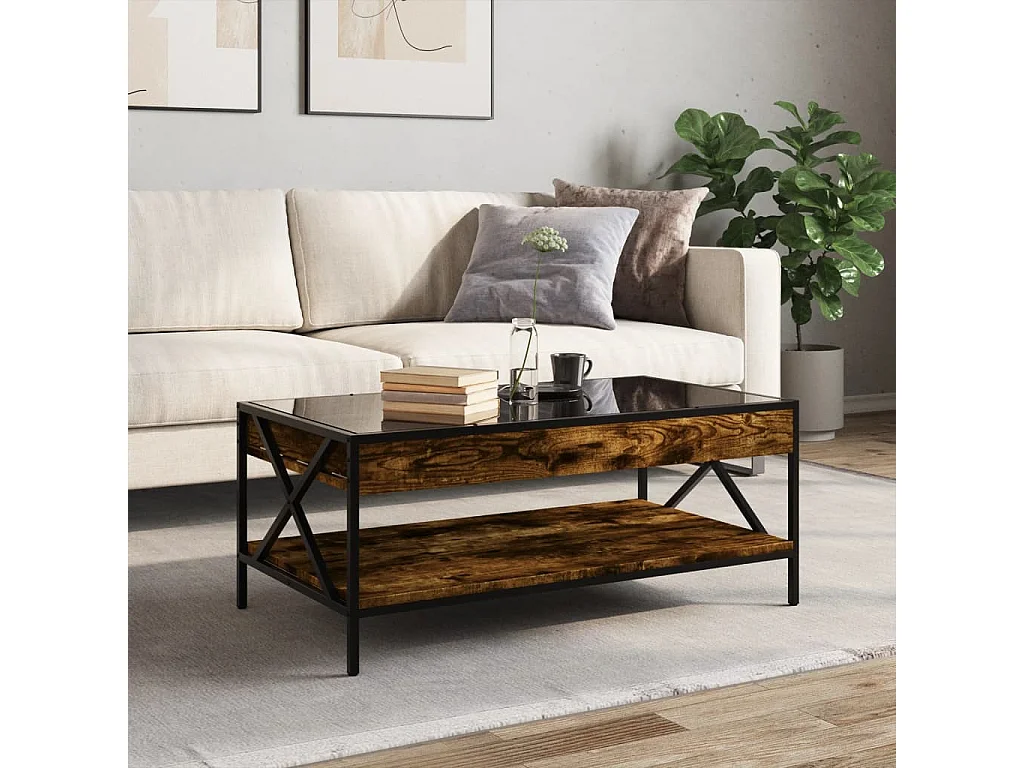 Table basse salon-Table d'appoint avec LED Infinity chêne fumé 90x50x38 cm SHL5751