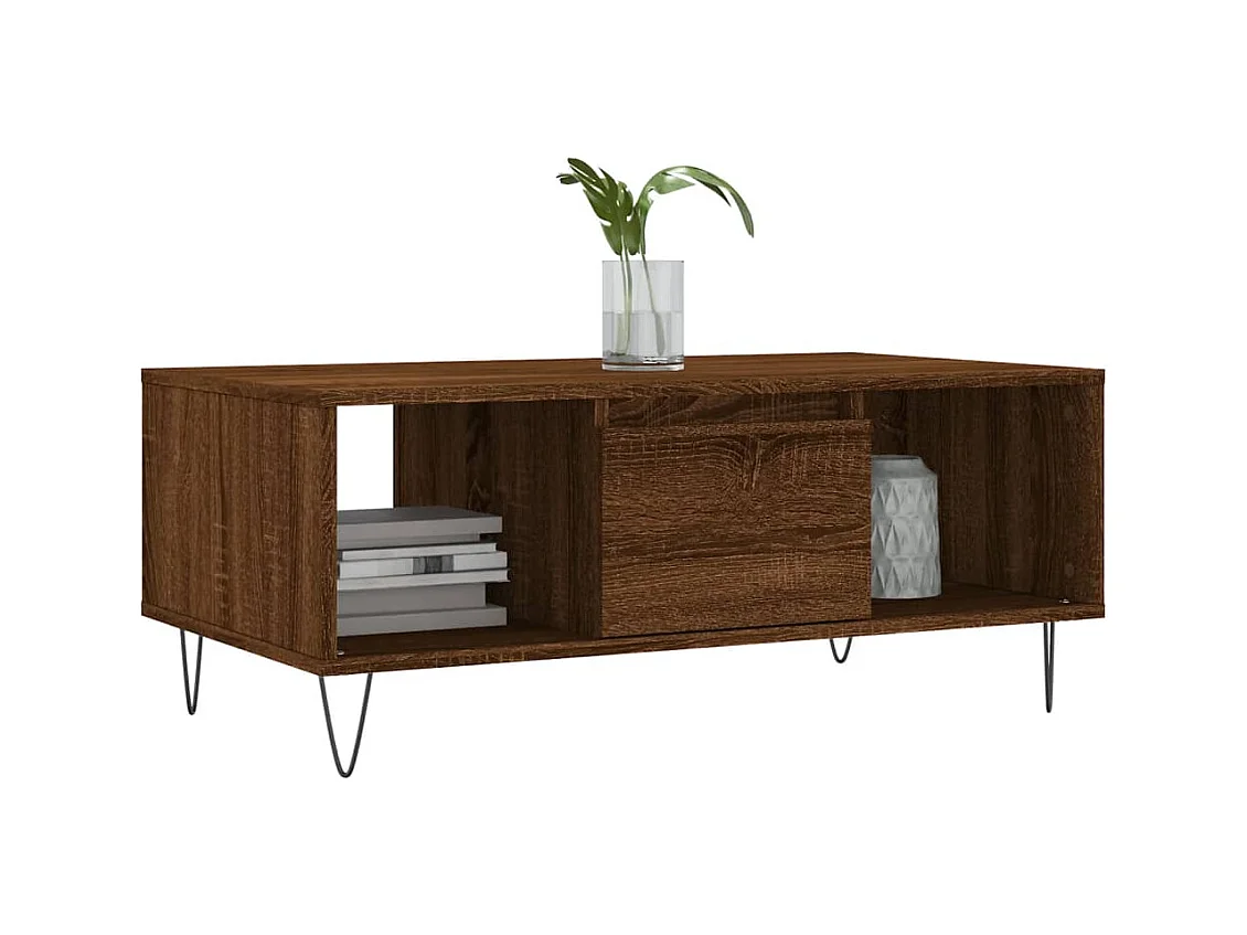 Mesa de centro | Mesa auxiliar madera ingeniería metal roble humo 100x50x35 cm SHL4789