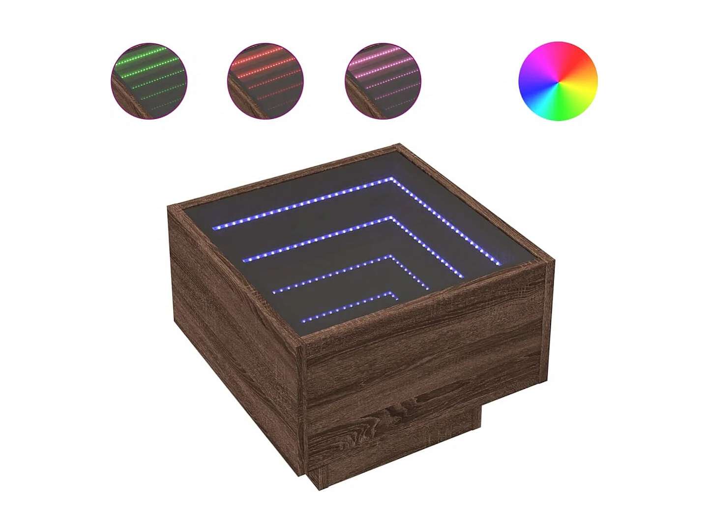 Couchtisch-Beistelltische-Sofatisch mit LED Braun Eichen-Optik 40x40x30 cm SHL61515