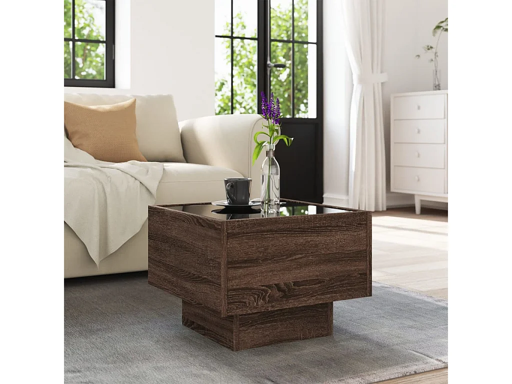 Couchtisch-Beistelltische-Sofatisch mit LED Braun Eichen-Optik 40x40x30 cm SHL61515