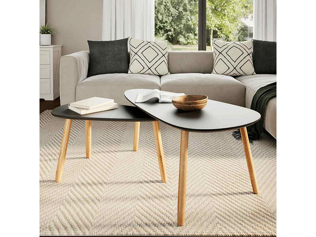 Couchtisch 2er Set-Beistelltisch Massivholz Kiefer Schwarz SHL27400