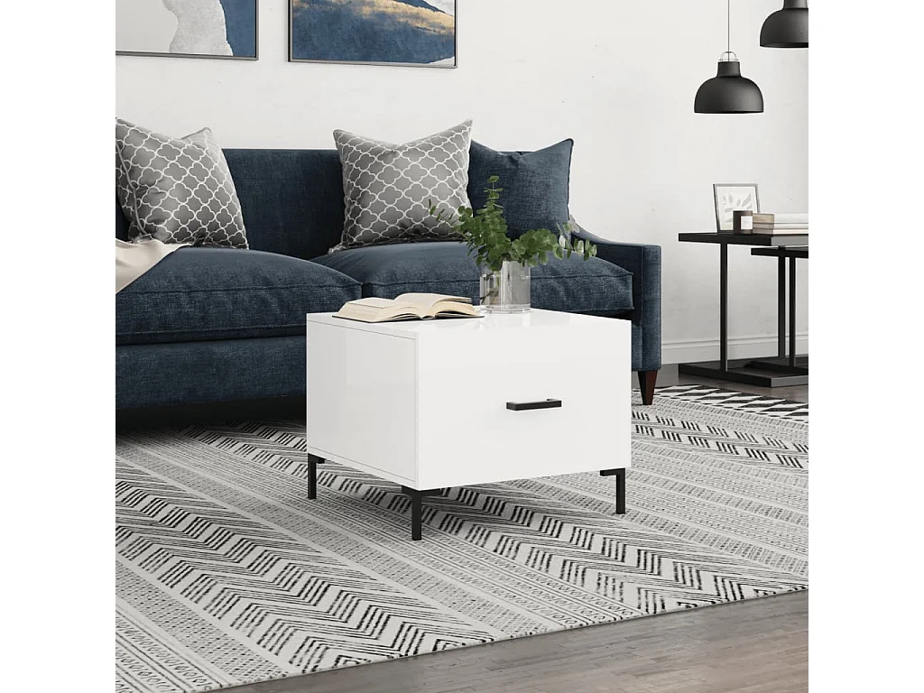 Salontafel | Woonkamertafel | Bijzettafel 50x50x40 cm bewerkt hout hoogglans wit