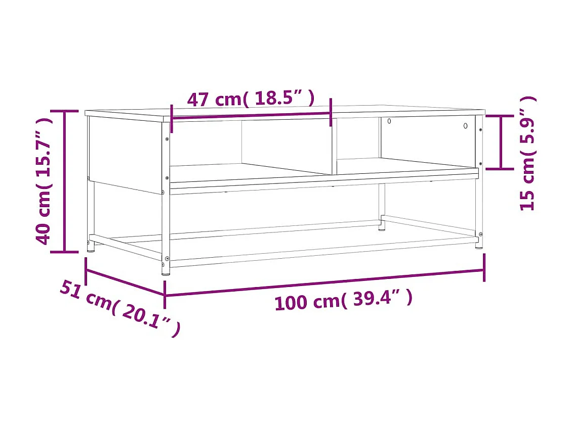 Couchtisch-Wohnzimmertisch-Beistelltische Räuchereiche 100x51x40 cm Holzwerkstoff SHL9489