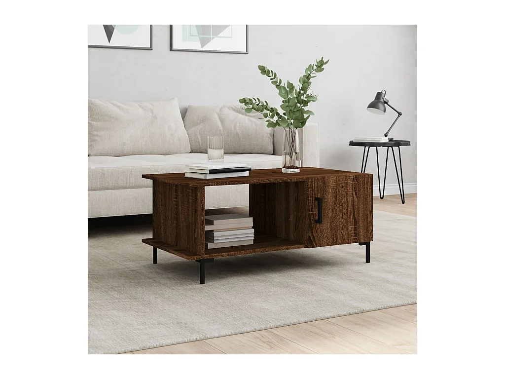 Mesa de centro | Mesa auxiliar madera de ingeniería y metal negro 100x100x30 cm SHL1952