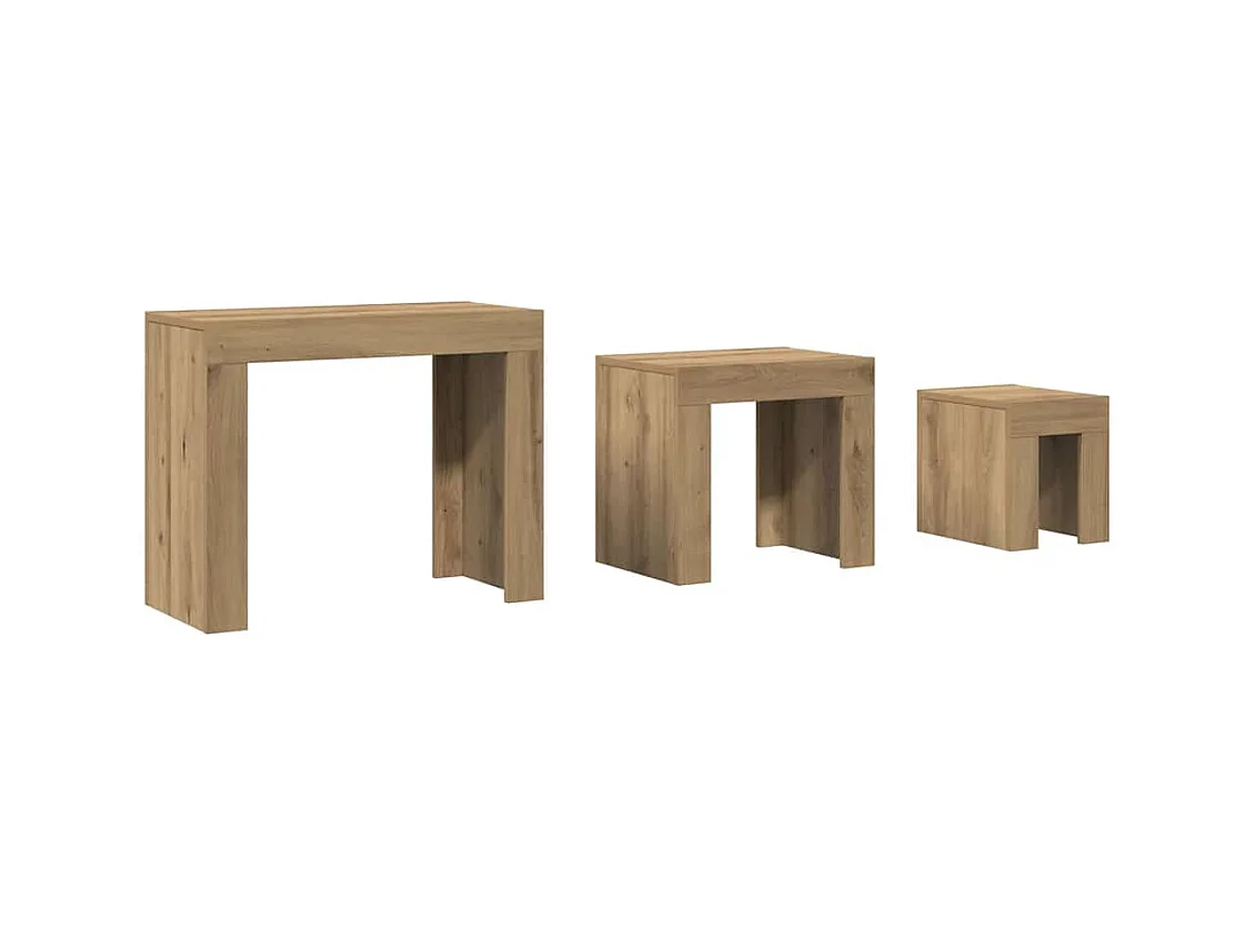 Tables basses gigognes 3 pièces Design élégant chêne artisanal bois d'ingénierie SHL21563