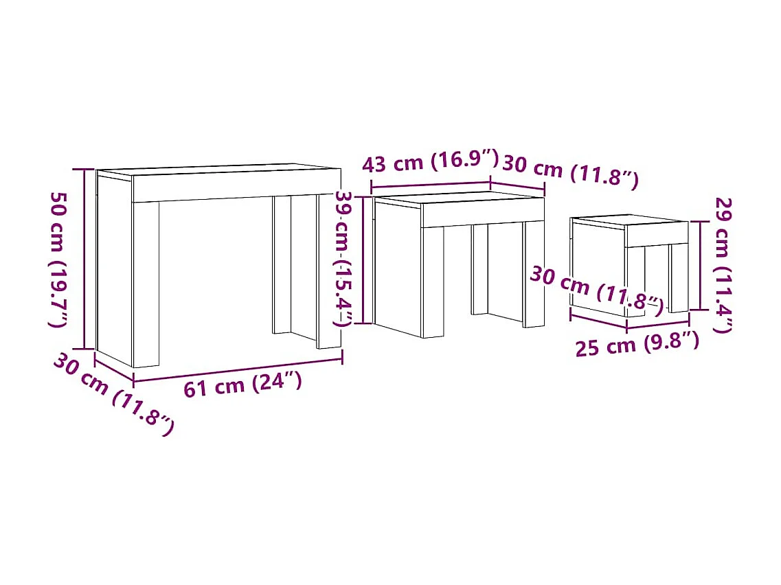 Couchtisch 3er Set-Satztische-Sofatisch Artisan-Eiche Holzwerkstoff SHL55151